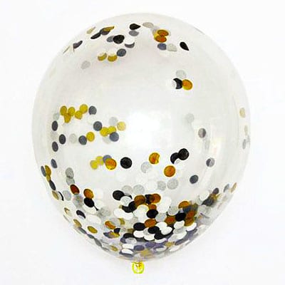 2 Inches Clear Balloon With Goldsilverwhite Confetti