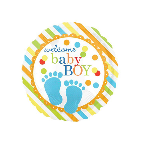 Get Set Foil Specialty Balloons 0009 Welcome Baby Boy Stripe Round