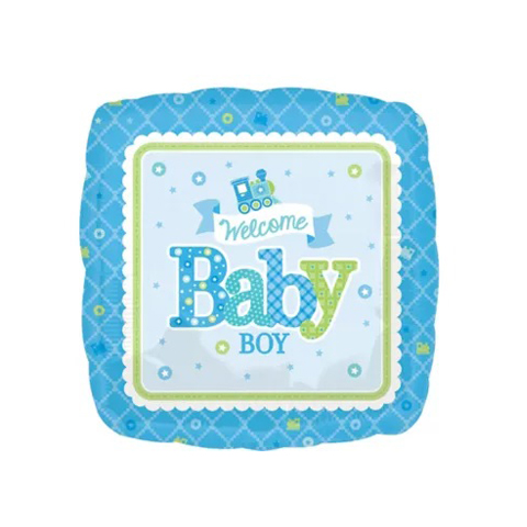 Get Set Foil Specialty Balloons 0010 Welcome Baby Boy Blue Square