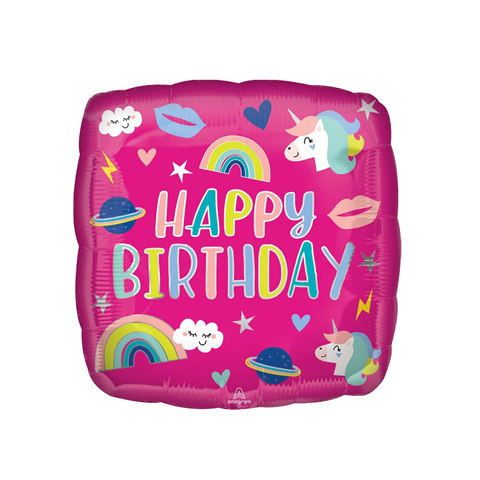 Get Set Foil Specialty Balloons 0104 Birthday Hot Pink Square