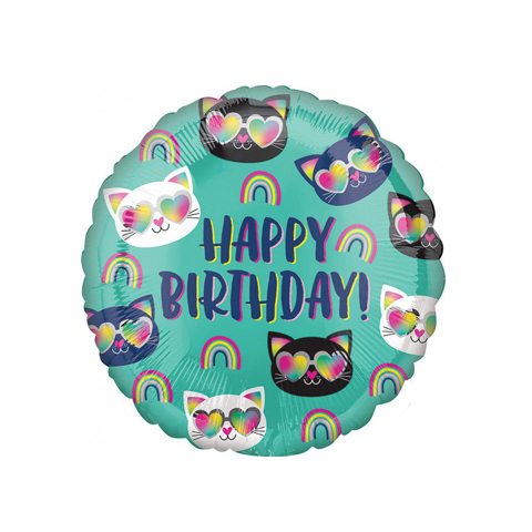 Get Set Foil Specialty Balloons 0135 Bday Cats Round