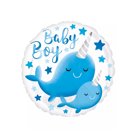 Get Set Foil Specialty Balloons 0147 Baby Boy Narwhal Round